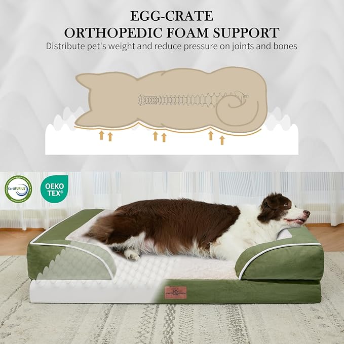 Comfort Expression Large Dog Beds Waterproof Orthopedic Foam Dog Sofa Beds Comfy Pet Bed with Washable Removable Cover &amp; Non-Slip Bottom(Large,Light Green)