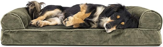 FurHaven Soft, Orthopedic Foam Sofa Dog Bed with Washable &amp; Removable Cover - Faux Fur/Velvet - Dark Sage, Dogs Up to 35 lbs - Medium