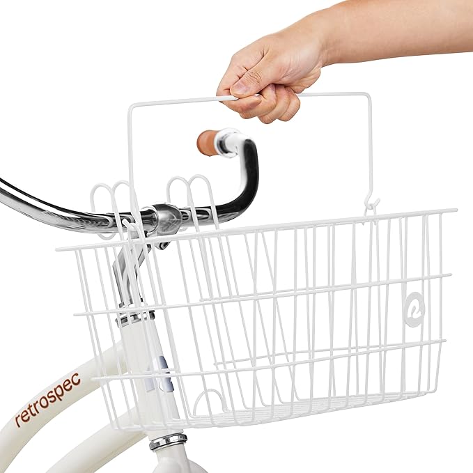Retrospec Apollo-Lite Lift-Off Bike Basket - Detachable Steel Handlebar Basket with Carrying Handle for Commuting, Shopping &amp; Beach Trips - 14.5in x 9.5in Weather-Resistant Biking Gear