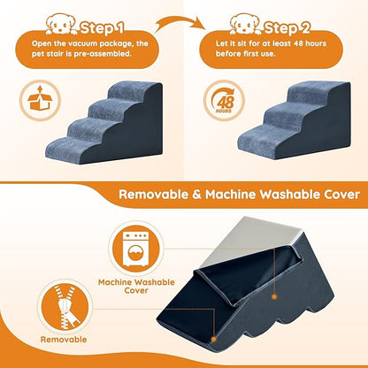 Navy Portable 2-Step Dog &amp; Cat Step for Bed, Couch, Sofa &amp; Chairs - Non-Slip, High Density Foam