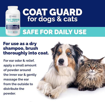 Coat Guard Dry Shampoo for Dogs and Cats - Extra Large 2 lbs Jar, Dog Dry Shampoo Powder, Waterless Dog Shampoo, Anti Itch Relief, Cedar Scented, Anti Dandruff, Hot Spots, Nature&