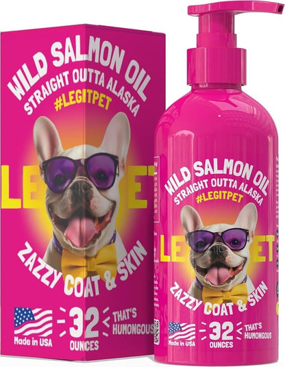 Wild Alaskan Salmon Oil for Dogs &amp; Cats - Pure Fish Omega 3 6 9 Liquid EPA DHA Fatty Acids - Skin &amp; Coat Supplement - Supports Joint Function, Brain, Eye, Immune &amp; Heart Health - Made in USA 32 oz