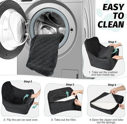 Dog Car Seat for Dogs Up to 35lbs,Fully Detachable and Washable,Memory Foam Covered Soft Fabric,Easy to Install with Adjustable Straps,Anti-Slip Bottom,Two Side Pockets(Black,Medium)