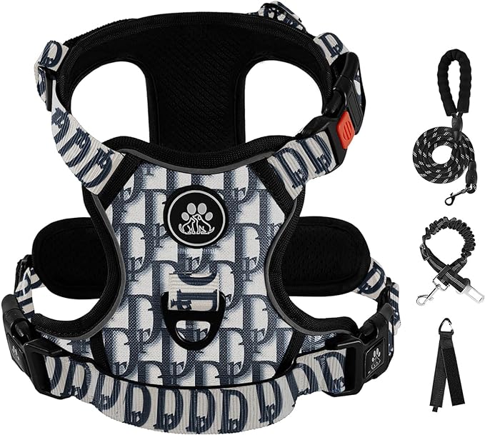 IVY&amp;LANE No Pull Dog Harness with Leash Set, Reflective No Choke Pet Vest,Adjustable Oxford Dog Vest Harness with Easy Control Handle for Small Dogs (Vintage Blue,S)
