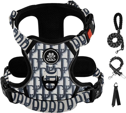 IVY&amp;LANE No Pull Dog Harness with Leash Set, Reflective No Choke Pet Vest,Adjustable Oxford Dog Vest Harness with Easy Control Handle for Small Dogs (Vintage Blue,S)