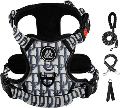 IVY&amp;LANE No Pull Dog Harness with Leash Set, Reflective No Choke Pet Vest,Adjustable Oxford Dog Vest Harness with Easy Control Handle for Large Dogs (Vintage Blue,XL)