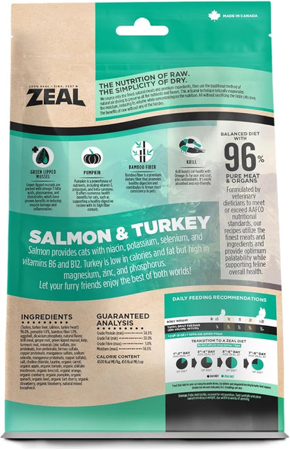 ZEAL Canada Air-Dried Salmon &amp; Turkey Recipe for Cats - Superfood Omega-3 Rich, Dual-Protein, Grain Free, No Fillers, Complete Nutrition (Salmon &amp; Turkey, 14.1 oz)