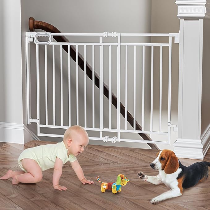 Grownsy Baby Gate for Stairs- No Bottom Bar, Adjustable Width 32” to 48” for Child and Pet, Dog Gate with Auto-Close &amp; One-Hand Operation, Screw-in Installation for Doorways and Indoor Use