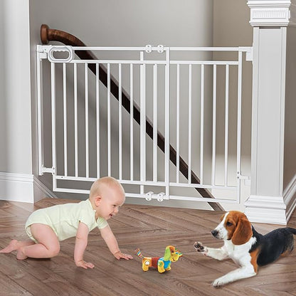 Grownsy Baby Gate for Stairs- No Bottom Bar, Adjustable Width 32” to 48” for Child and Pet, Dog Gate with Auto-Close &amp; One-Hand Operation, Screw-in Installation for Doorways and Indoor Use