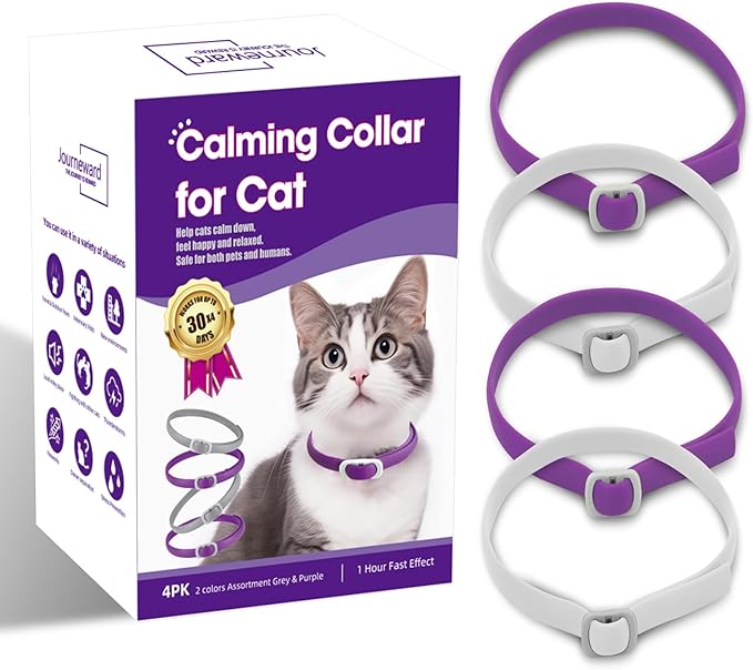 Calming Collar for Cats - 4 Pack, Adjustable Size, Efficiently Reduces Anxiety &amp; Stress for 30 Days, Safe Cat Pheromone Collars, Calming Cat Collar
