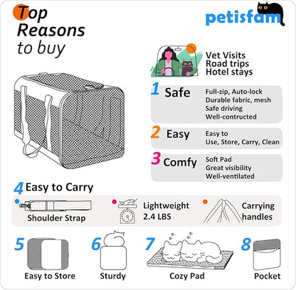 petisfam Soft Pet Carrier for Large and Medium Cats, 2 Kitties, Small Dogs. Easy to Get Cat in, Great for Cats That Don&