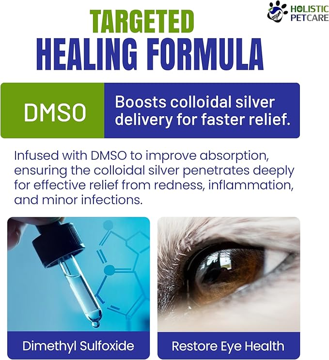 Eye Ulcer Drops - Colloidal Silver with DMSO Eye Drops for Dogs &amp; Cat Eye Infections &amp; Irritations - Eye Care Solution Reduces Cataracts - All Natural Pet Eye Health Care (4 oz)