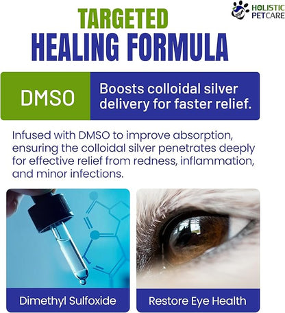 Eye Ulcer Drops - Colloidal Silver with DMSO Eye Drops for Dogs &amp; Cat Eye Infections &amp; Irritations - Eye Care Solution Reduces Cataracts - All Natural Pet Eye Health Care (4 oz)