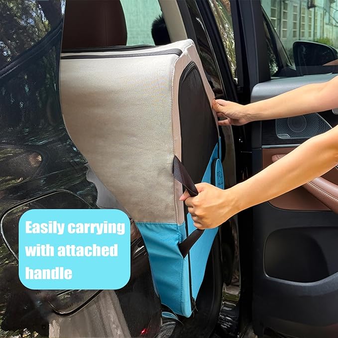 Large Portable Pet Crate for Car Travel, 24"x22"x25" Foldable Dog &amp; Cat Carrier with Secures Seatbelt &amp; Headrest Strap, Oxford Soft-Sided Pet Kennel with Removable Bed for Medium &amp; Large Pets