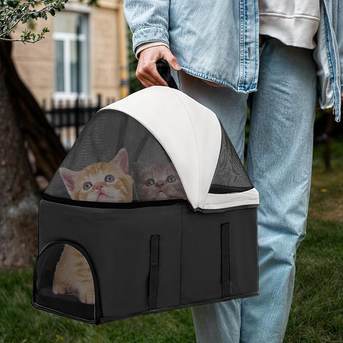 Magshion Foldable Pet Stroller, 3-in-1 Dog Travel Jogger with Detachable Carrier, Cup Holder, Storage Basket, Folding Carrier for Small/Medium Dogs &amp; Cats Up to 33 lbs, Black