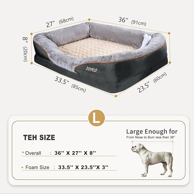 JOYELF Large Memory Foam Dog Bed, Orthopedic Dog Bed &amp; Sofa with Removable Washable Cover and Squeaker Toy as Gift