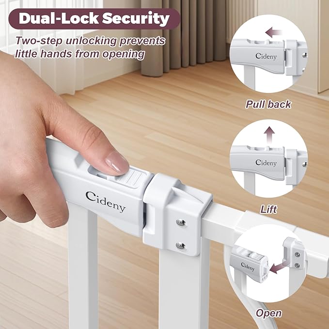 34" Extra Tall Baby Gate for Stairs, Auto Close Stroller Friendly Dog Gate Indoor for Doorways, Pressure Mounted 29"-51" W Baby Gate, Easy Walk Through Gate for Children &amp; Pets, White