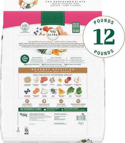 Nutro Ultra Adult Small Breed Dry Dog Food, Chicken, Lamb and Salmon Protein Trio, 12 lb Bag