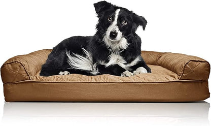 Furhaven Orthopedic Dog Bed for Large/Medium Dogs w/ Removable Bolsters &amp; Washable Cover, For Dogs Up to 55 lbs - Quilted Sofa - Toasted Brown, Large