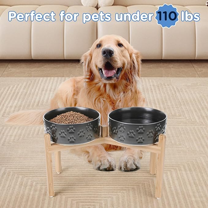 SPUNKYJUNKY Elevated Dog Bowls Ceramic, 8.3&