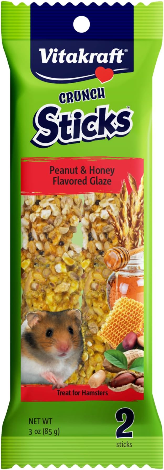 Vitakraft Crunch Sticks Hamster Treat - Hamster Chew Sticks - Supports Dental Health, Long-Lasting Fun (Peanut &amp; Honey)