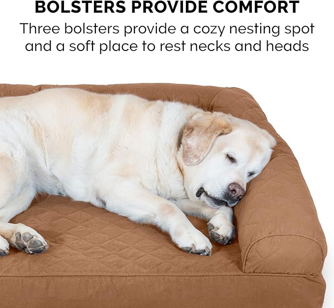 Furhaven Orthopedic Dog Bed for Large Dogs w/ Removable Bolsters &amp; Washable Cover, For Dogs Up to 125 lbs - Quilted Sofa - Toasted Brown, Jumbo Plus/XXL