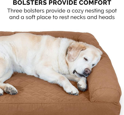 Furhaven Cooling Gel Dog Bed for Medium/Small Dogs w/ Removable Bolsters &amp; Washable Cover, For Dogs Up to 35 lbs - Quilted Sofa - Toasted Brown, Medium