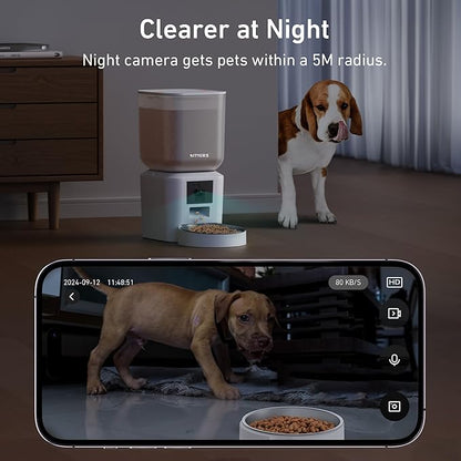 Automatic Dog &amp; Cat Feeder with Camera &amp; WiFi – 8L/34 Cups, 1080P Night Vision, 2.4 &amp; 5G WiFi, 2-Way Talk, 10s Voice Recording, Timed Food Dispenser, Up to 99 Portions, 15 Meals Per Day