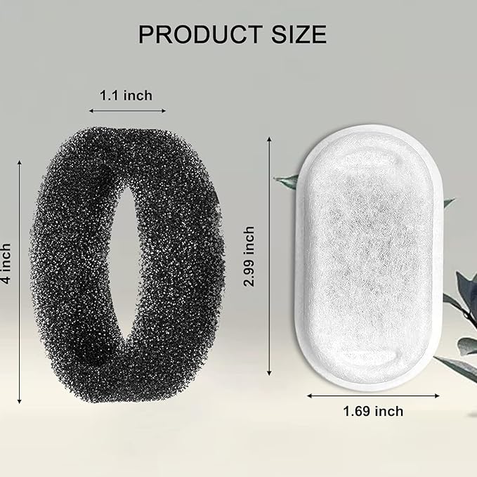 Cat Water Fountain Filters for 108/3.2L&amp; 67oz/2L Stainless Steel Pet Water Dispenser Fountain Filter Replacement with 8 Sponges (8 Filters&amp;8 Sponges)