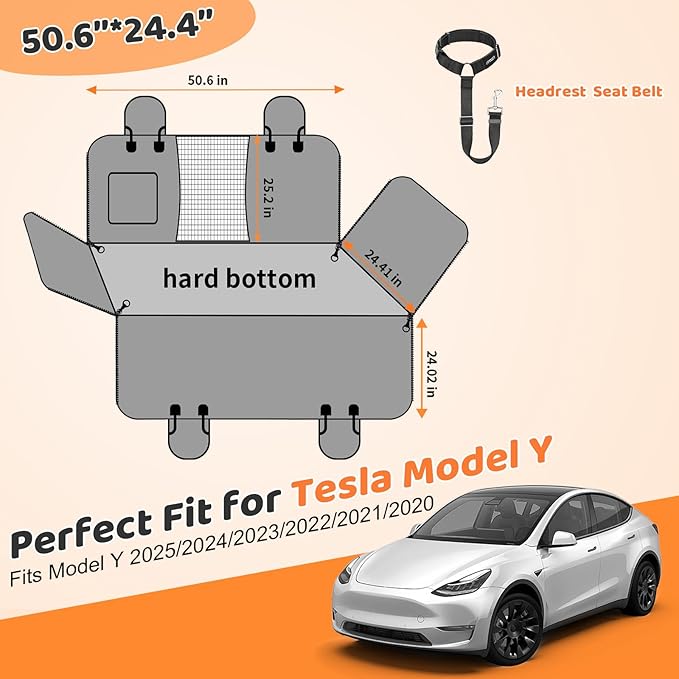 URPOWER Dog Back Seat Extender for Tesla Model Y, Hard Bottom Dog Car Seat Cover Holds 400 lbs, Waterproof Dogs Hammock for Car Pet Backseat &amp; Door Protector Dogs Car Bed for Model Y 2025-2020