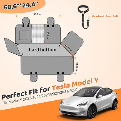 URPOWER Dog Back Seat Extender for Tesla Model Y, Hard Bottom Dog Car Seat Cover Holds 400 lbs, Waterproof Dogs Hammock for Car Pet Backseat &amp; Door Protector Dogs Car Bed for Model Y 2025-2020