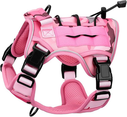 Heavy-Duty Tactical Dog Harness for Large Dogs, No Pull Adjustable Reflective Pet Vest with Molle System, K9 Military-Grade Control for Service Training, Outdoor &amp; 10+ Breeds, Pink Camo, Small