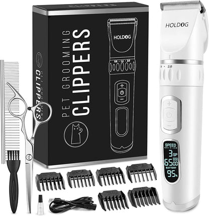 Dog Clippers Professional Heavy Duty Dog Grooming Clipper 3-Speed Low Noise High Power Rechargeable Cordless Pet Grooming Tools for Small &amp; Large Dogs Cats Pets with Thick &amp; Heavy Coats