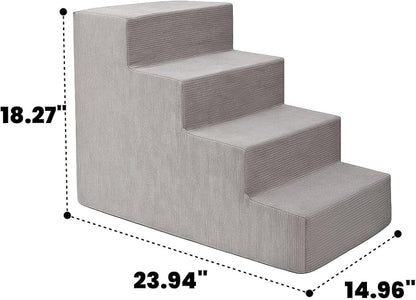 MEWANG Dog Stairs for Small &amp; Medium Dogs and Old Cats –3/4/ 5 Steps High-Density Foam Pet Ramp for Bed &amp; Couch, Non-Slip, Washable Cover, Grey (Square Corner, 4 Steps: 23.94&