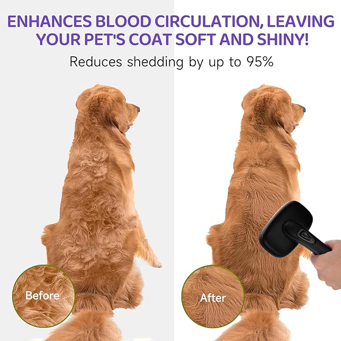 Dog Brush Kit – 3 PCS Grooming Set with Self-Cleaning Brush, Undercoat Rake &amp; Pet Bath Brush. Great for Shedding, Tangles &amp; Dirt Removal – Ideal for Long &amp; Short Haired Dogs &amp; Cats, Black