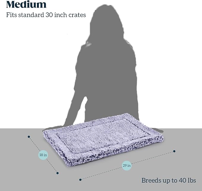 Stoutwool Indestructible Dog Bed - Fluffy Chew Proof Dog Crate Pad - Tough Kennel Pad for Aggressive Chewers - Washable, Ideal for Medium Breeds &amp; Fits 30-Inch Crate - 29"x18", Jacaranda