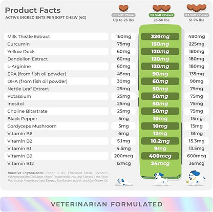Milk Thistle for Dogs - 90 Soft Chews - Liver and Kidney Support - Hepatic Support with EPA &amp; DHA - Detox - Liver Supplement for Dogs with Choline and L-Arginine.