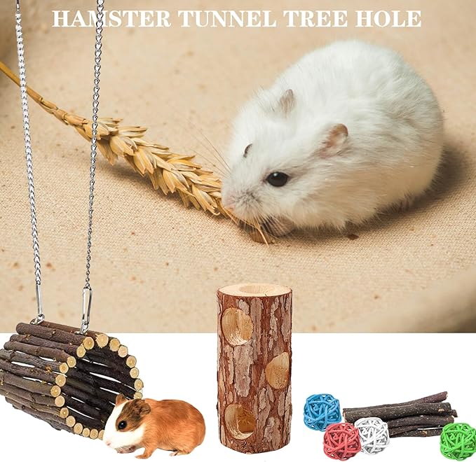 Natural Wooden Hamster Tunnels &amp; Hideouts – Chew-Safe Birch Trunk Tubes for Dwarf Hamsters, Gerbils, Mice – Cage Accessories, Exercise Toy, Forest-Themed Small Pet Habitat