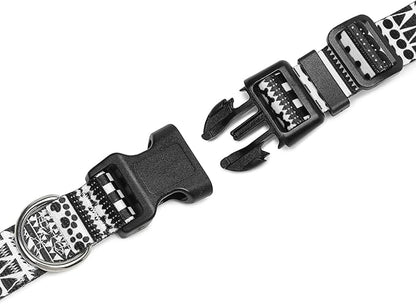 Mercano Adjustable Dog Collar - Special Design Patterns, Soft Nylon Comfortable Durable Pet Collar for Small Medium Large Dogs (M, Black White A)