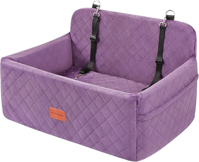 Dog Car Seat for Medium/Large Dogs, Pet Booster Seat for Under 55 lbs or 2 Small Dogs, Detachable &amp; Washable Dog Car Bed for Backseat with 2 Safety Leashes (Purple)