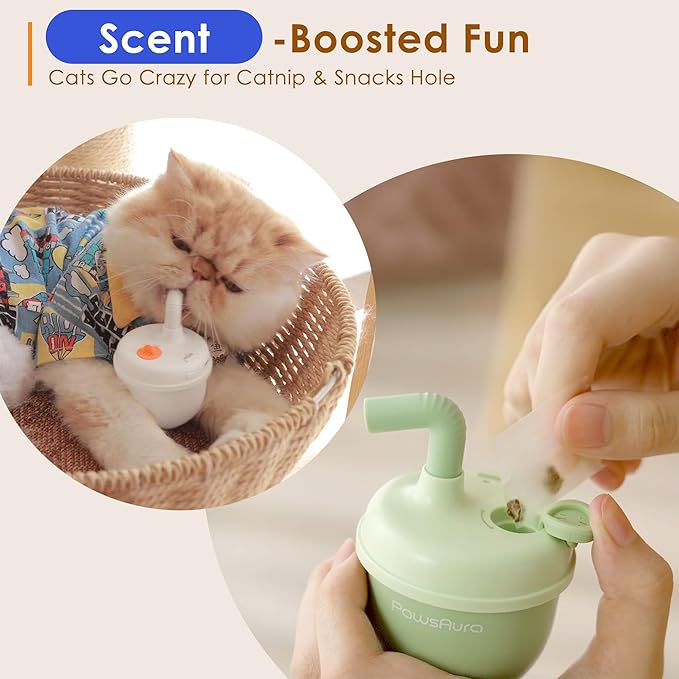 Automatic Laser Cat Interactive Toy, Self-Balancing 360° Auto-Spin Laser Pointer with Catnip Hole, Triple-Sensory – Kitten Sight, Smell &amp; Touch, Boredom Relief Toy for Indoor Adult Cat (white)