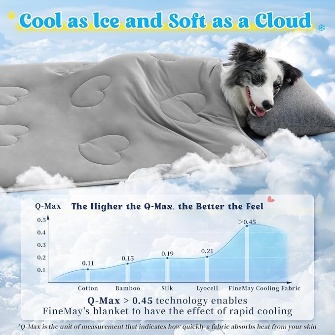 Cooling Blanket for Dogs, Lightweight &amp; Durable Dog Cooling Mat, Q-MAX>0.45 Soft Breathable Pets Comforter for Couch, Bed &amp; Car Essential - Light Grey 25x40 Inches