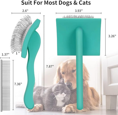 Slicker Brush for Dogs, Long Pin Dog Grooming Brush for Goldendoodles, Poodles, Doodles &amp; More, Includes Bonus Pet Comb, Perfect for De-Shedding, Dematting &amp; Reducing Tangles. Large, Green