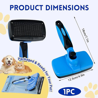 Large Self Cleaning Deshedding Brush for Dogs &amp; Cats - One Button Hair Release Grooming Tool, Gentle Massage Brush for Long and Short Hair (Blue)