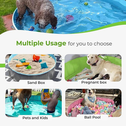 Furrybaby Dog Pool, Foldable Dog Pools for Large Dogs Portable Kiddie Pool Pet Doggie Wading Swimming (Green 63&