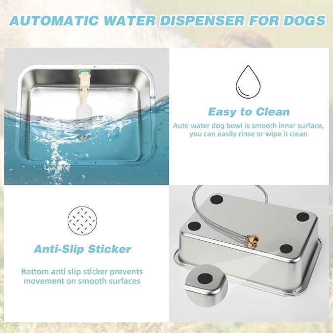 3 Gallon Automatic Dog Water Dispenser, Large Dog Water Bowl Dispenser for Outdoor, Stainless Steel Pet Bowl for Waterer Auto Fill Pet Waterer for Livestock Dogs Cats Chicken Fit 3/4&
