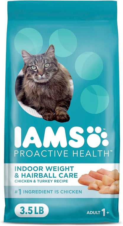 IAMS Proactive Health Indoor Weight Control &amp; Hairball Care Adult Dry Cat Food, Chicken &amp; Turkey Recipe, 3.5 lb. Bag
