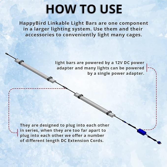 HappyBird Lightning (A Divison of M&amp;M Cage) 18" LED linkable Light bar Without Power Source for Multiple Bird Breeder Cages, Full Spectrum LED. - Will NOT Run ON ITS OWN (6 Pack)