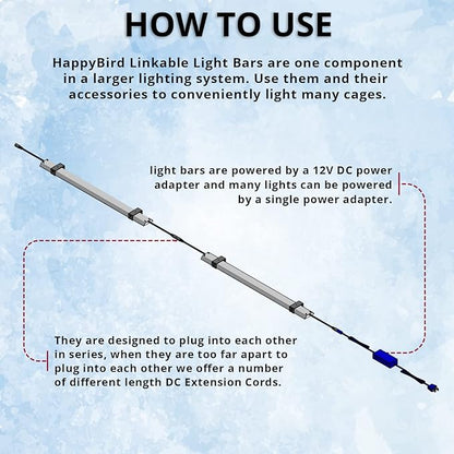 HappyBird Lightning (A Divison of M&amp;M Cage) 18" LED linkable Light bar Without Power Source for Multiple Bird Breeder Cages, Full Spectrum LED. - Will NOT Run ON ITS OWN (6 Pack)