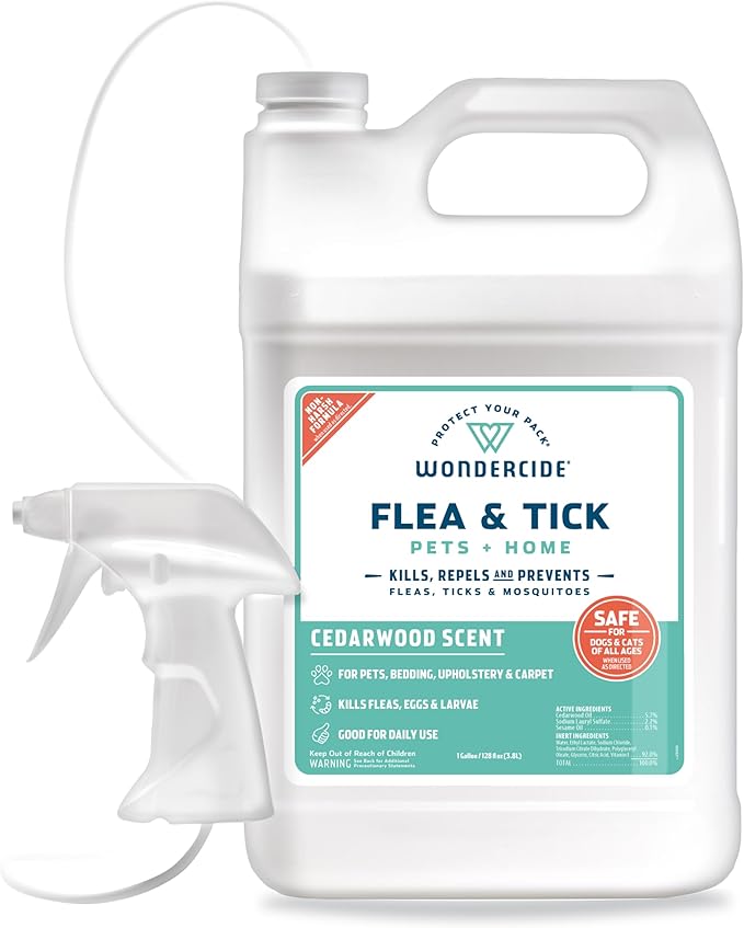 Wondercide - Flea, Tick &amp; Mosquito Spray for Dogs, Cats, and Home - Flea and Tick Killer, Control, Prevention, Treatment - with Natural Essential Oils - Pet and Family Safe - Cedarwood 128 oz